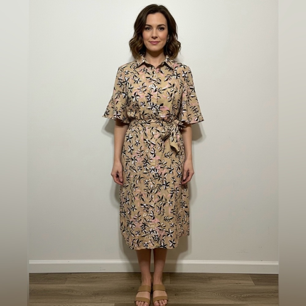 Banana Republic Factory Floral Bell Sleeve Button Up Shirt Dress